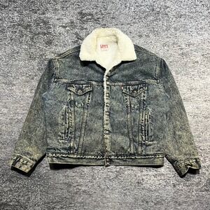 Vintage 80s Levi's Denim Trucker Jacket Size XL Sherpa Lined Acid Wash USA